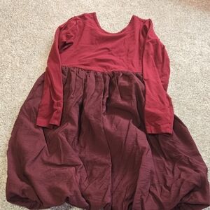 Hanna Andersson Burgundy Red Long Sleeve Gathered Dress